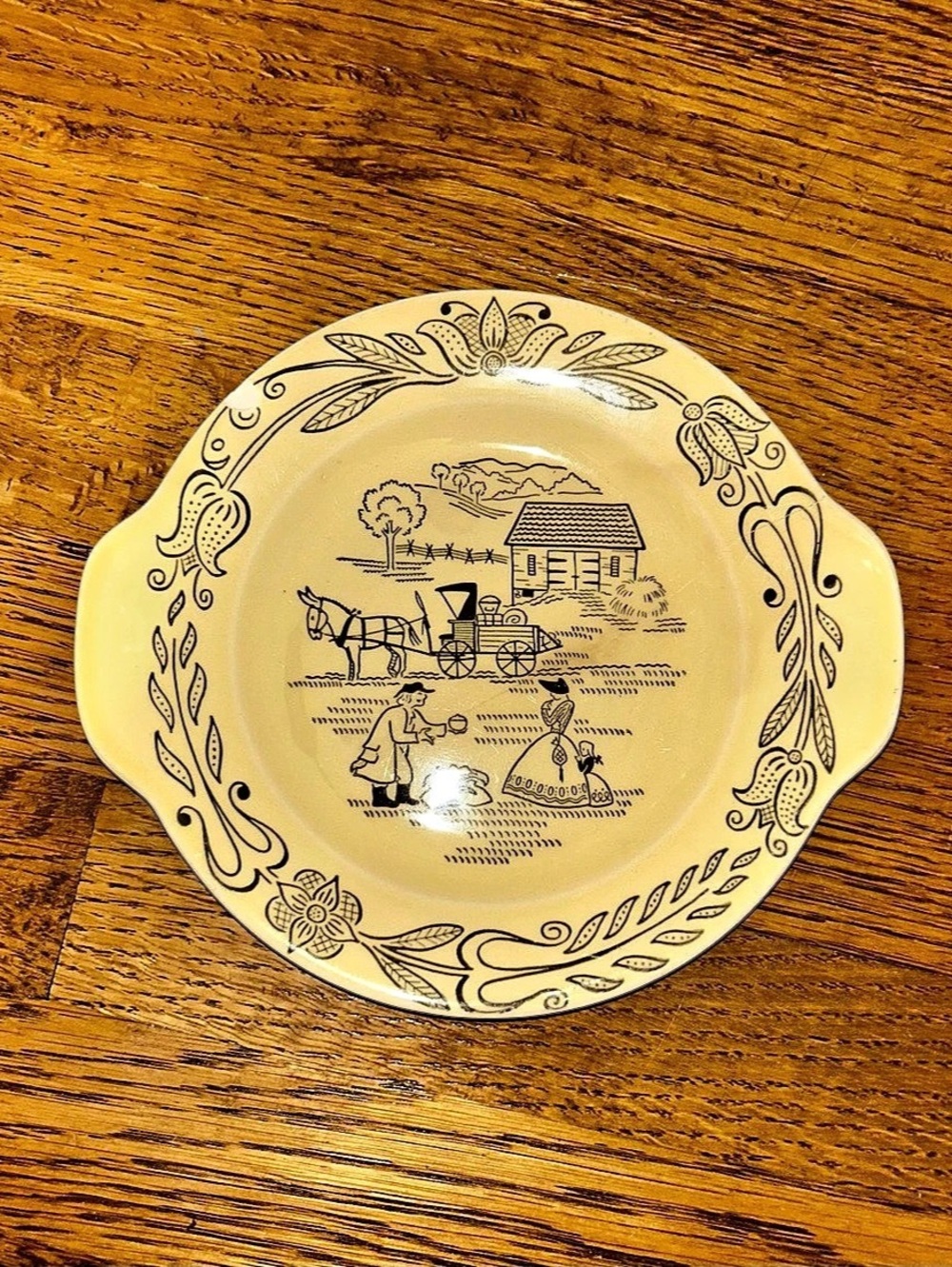 Vintage 1950s Royal China "Bucks County" Yellow Handled Plate -Amish Farm Scene